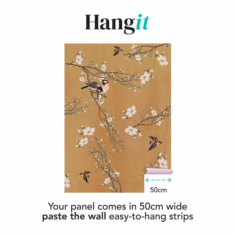 Superfresco Easy Birds & Blossom Ochre Print To Order Floral Wall Mural in Yellow, W: 300 cm, H: 280 cm – 2