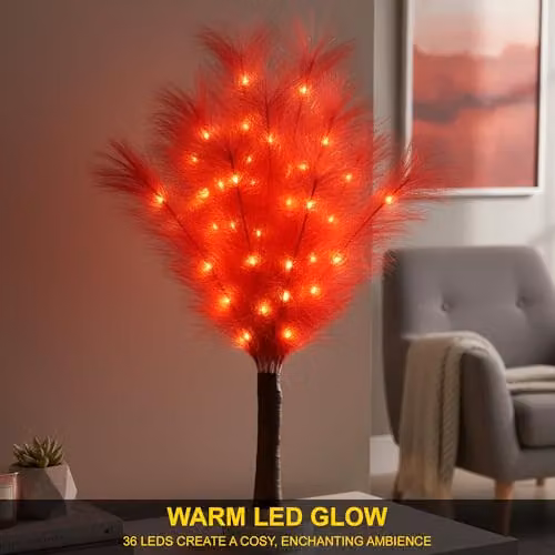 Shatchi Red Feather Tree Table Lamp with Warm White LEDs, Battery Operated, Height: 70 cm – 3