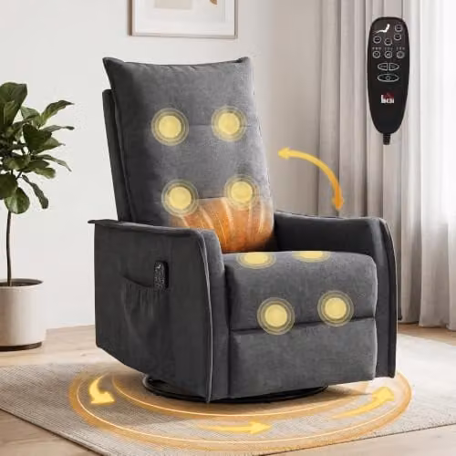 HOMCOM 360 Degree Swivel Recliner Armchair with Massage and Heat in Dark Grey