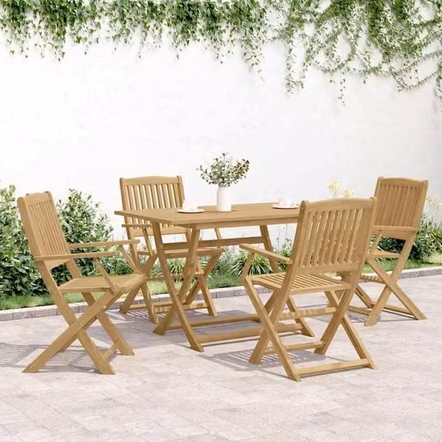 Berkfield Home Beautiful Set of 4 Folding Acacia Wood Garden Chairs in Light Brown, W/D/H: 57.5 x 54.5 x 90 cm – 1