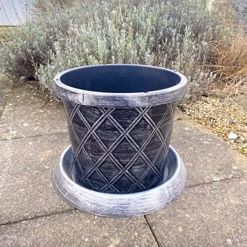 Garden Gear Black and Silver Large Trellis Design Flowerpot with Saucer, Diameter: 42 cm, Height: 31 cm – 1