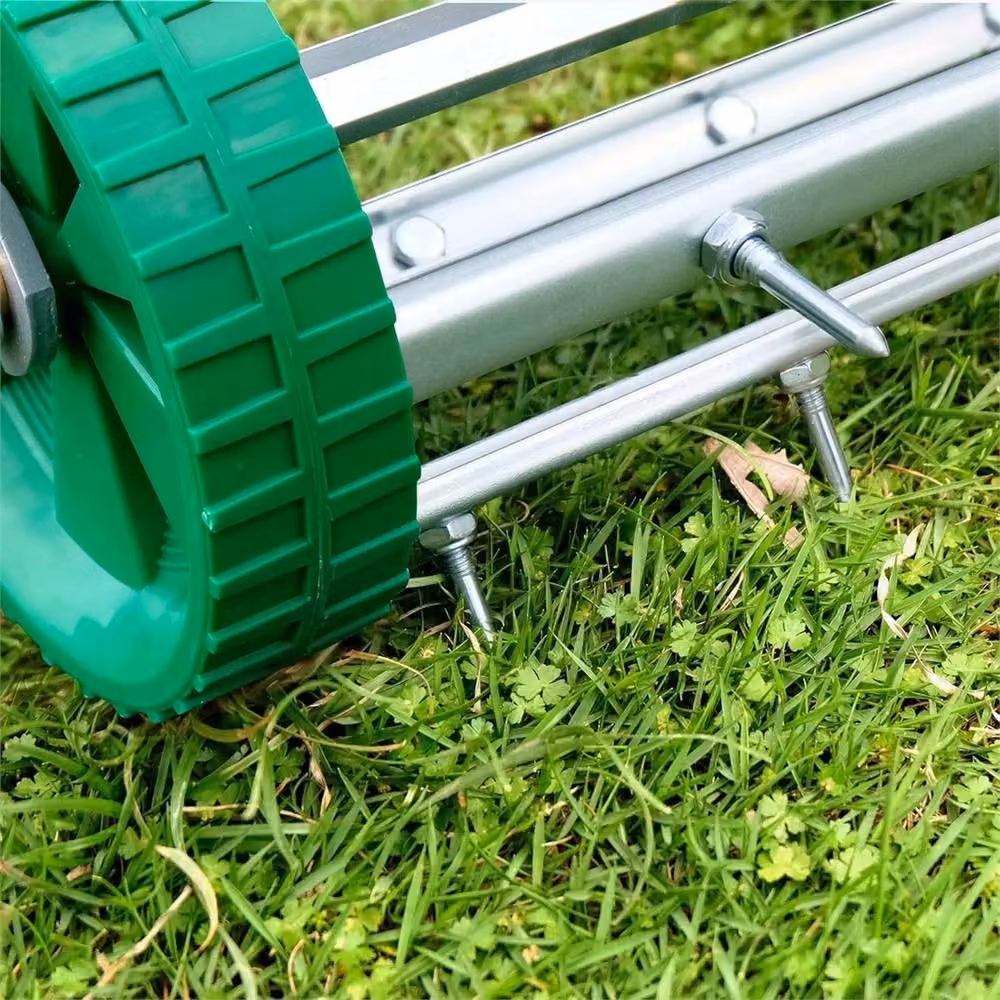 SPETLEK Heavy Duty Rolling Lawn Aerator Roller with 3 Piece Steel Handle in Green – 4