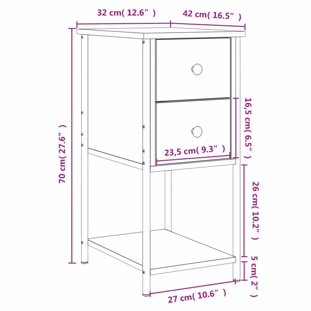 Berkfield Home Modern Black Bedside Cabinet W/D/H: 32 x 42 x 70 cm – 4