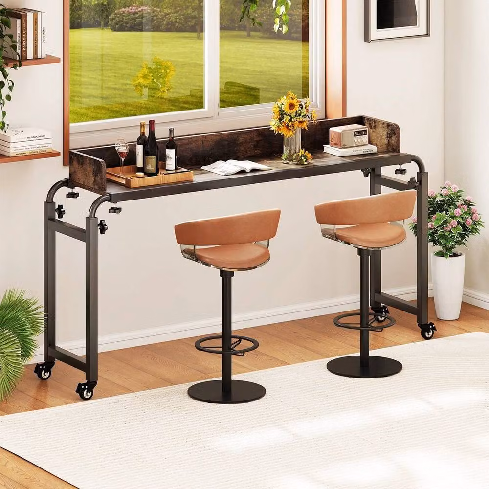 Kelvenix Mobile Overbed Computer Desk in Brown with Height Adjustment and Castors – 5