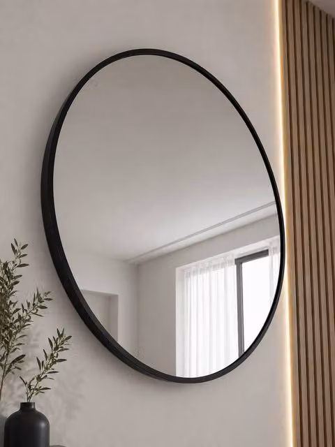 SPOT ON DEALZ Modern Round Black Metal Wall Mirror, Diameter: 60 cm