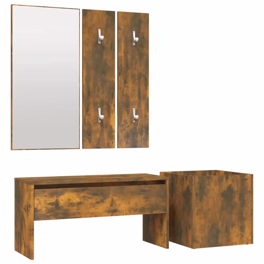 Berkfield Home Hallway Furniture Set in Smoked Oak Brown, featuring a Bench, Mirror and Wall Rack – 2