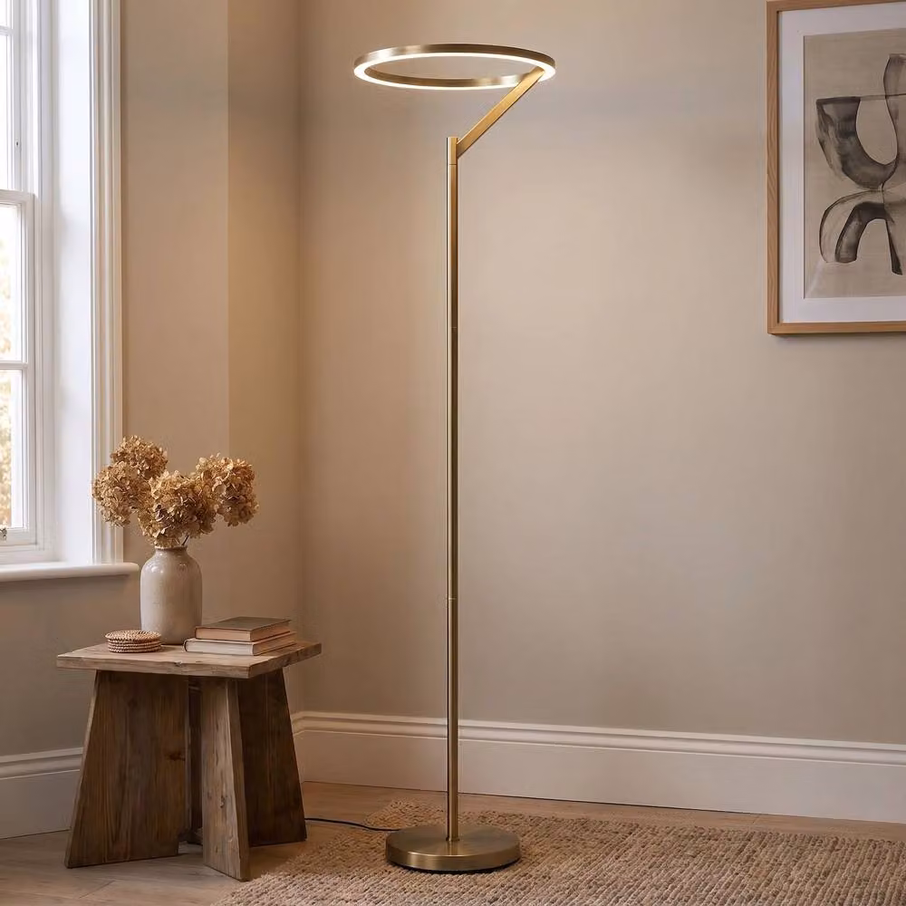 Happy Homewares Modern Designer LED Halo Ring Floor Lamp in Gold/Brass, H 180 cm x W 45 cm x D 45 cm – 2