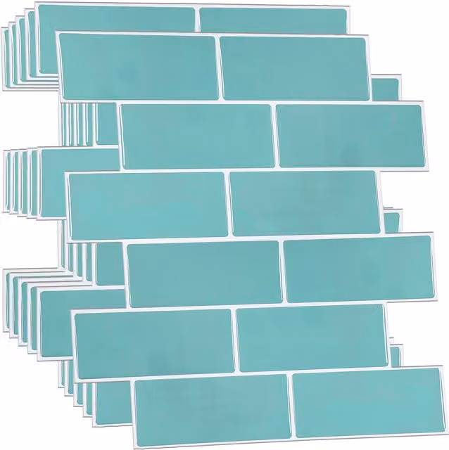 Walplus Glossy 3D Adhesive Field Tile Stickers in Green and Turquoise, 6 Pack, W/D/H: 30.5 x 30.5 x 0.2 cm