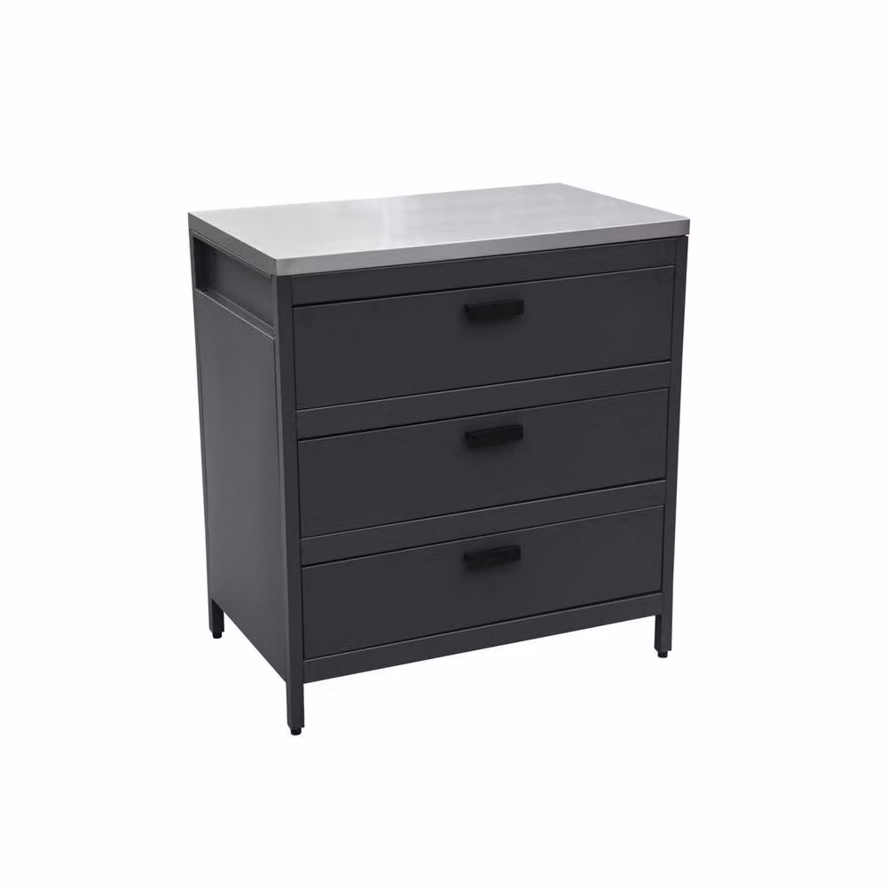 sweeek Black Steel Outdoor Kitchen Storage Module with 3 Drawers, W: 80 cm, H: 87.5 cm, D: 51 cm – 2