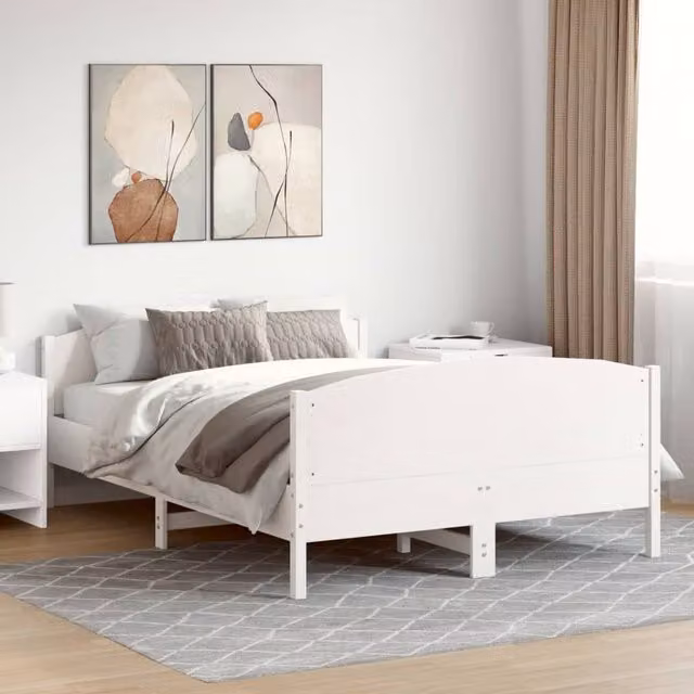 Berkfield Home Small Double Solid Wood Pine Bed Frame, White, W/D/H: 120 x 200 cm – 1