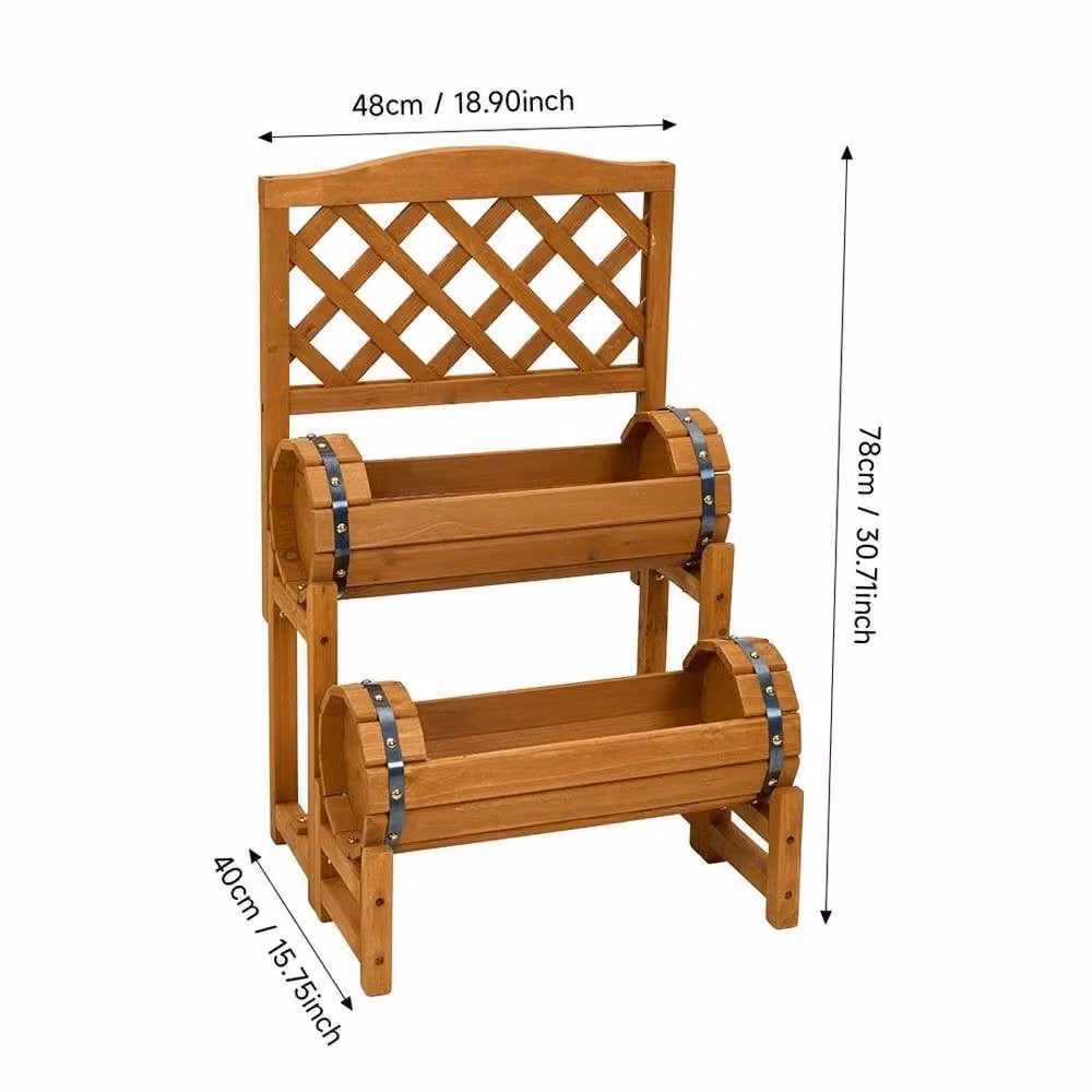 Kelvenix 2 Tier Wooden Raised Bed with Trellis Elevated Planter in Brown, W: 100 cm, D: 40 cm, H: 78 cm – 2