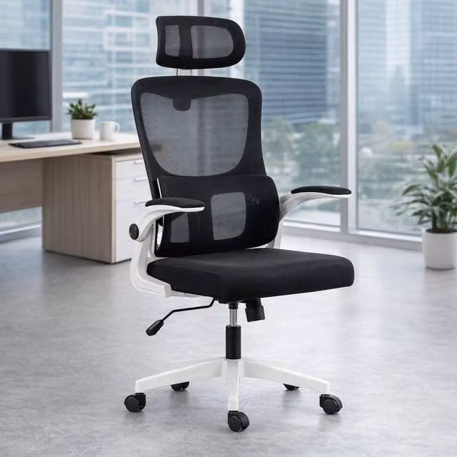 ERGOVEXA Ergonomic Black Fabric Office Chair with Headrest and 360 Degree Swivel