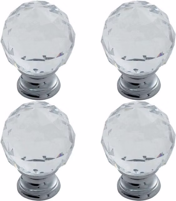 Loops 4-Pack Faceted Crystal Cupboard Door Knobs in Polished Chrome, 40mm Diameter
