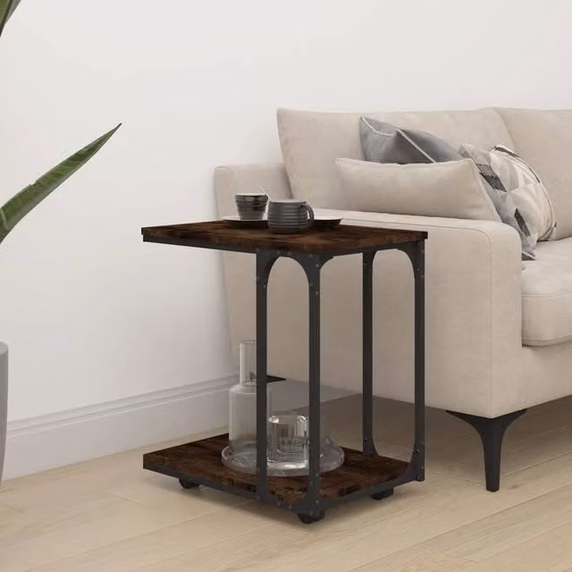 Berkfield Home Side Table with Wheels in Smoked Oak Brown, W: 50 cm, D: 35 cm, H: 55.5 cm – 1