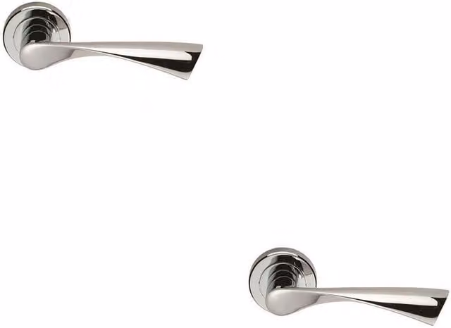 Loops 2x Pair Angular Twisted Handle on Round Rose Concealed Fix in Polished Chrome