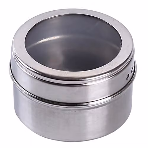 JINGYAN Stainless Steel Magnetic Spice Shaker Set with Sealed Lid and Stickers in Silver