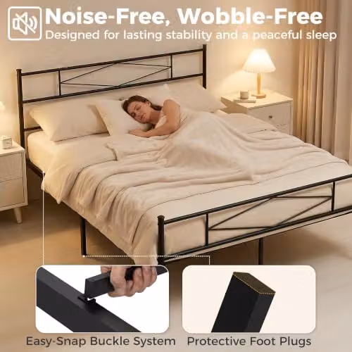 HOMCOM Industrial Metal King Bed Frame in Black, W/D/H: 180 x 200 x 152.4 cm – 3