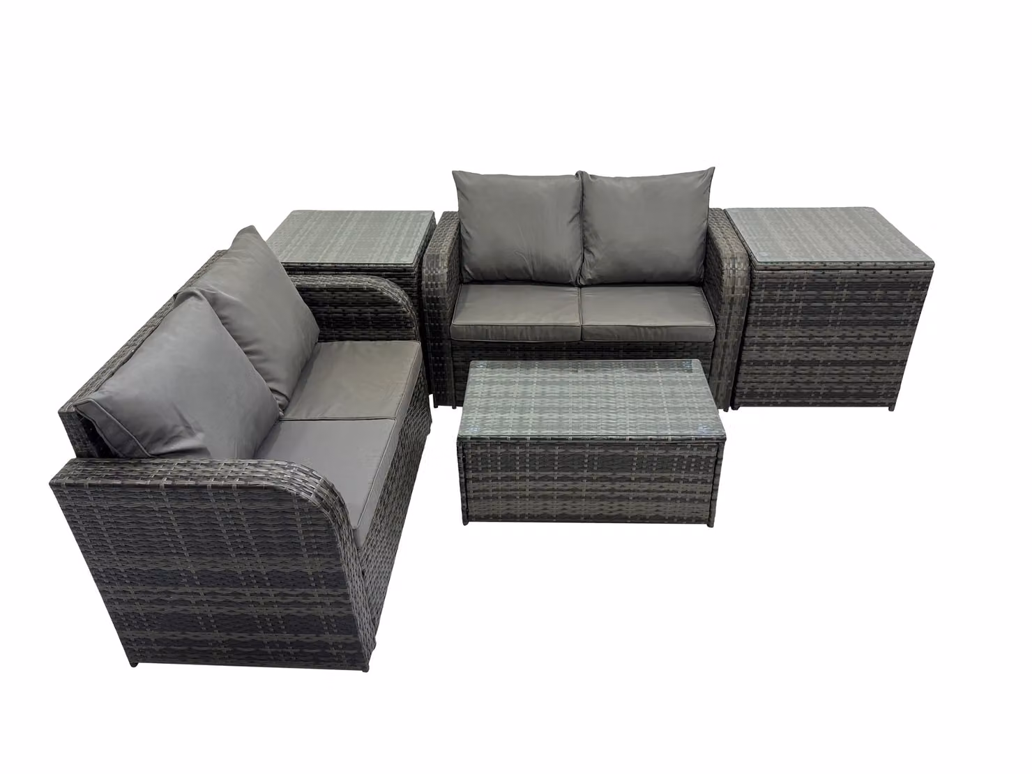 Fimous Garden 4 Seater Rattan Furniture Set in Dark Grey with Upholstered Cushions and Coffee Table – 2