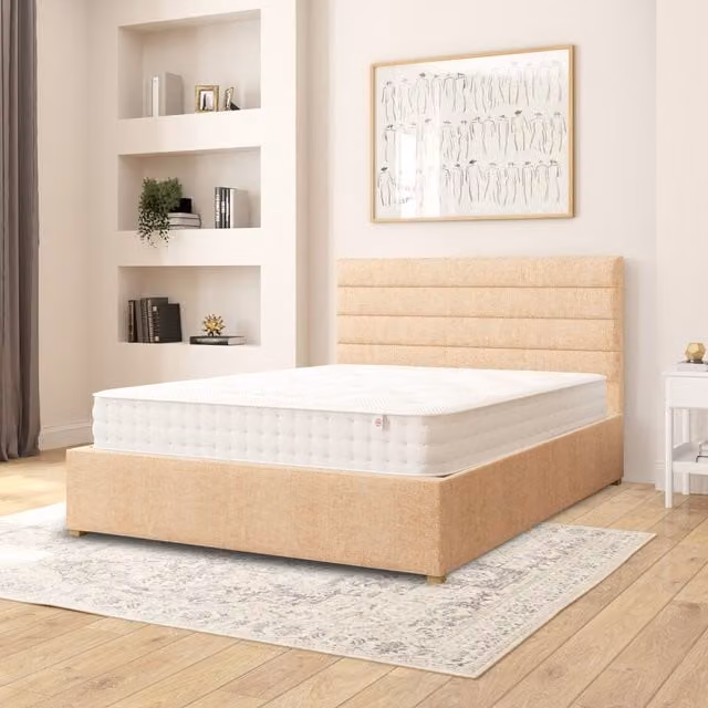 Kelly Firenze Upholstered Velour Fabric Ottoman Storage Bed in Champagne, W/D/H: 180 x 200 cm