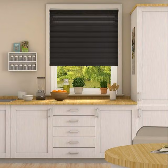 New Edge Blinds Black PVC Venetian Blind with 25mm Slats, W: 175 cm, H: 152 cm – 1