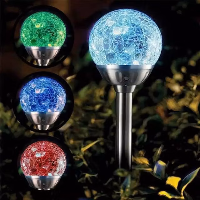 Marco Paul Multicolour Solar LED Globe Lights with Stainless Steel and Glass Sphere and Ground Spike – 1