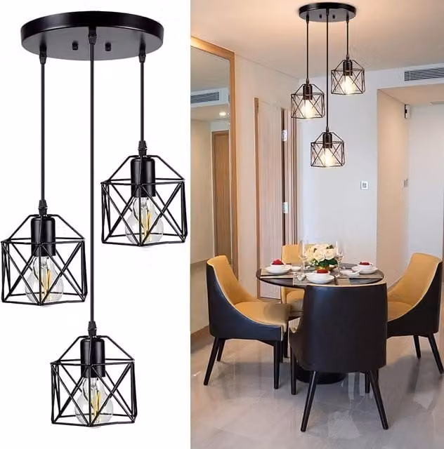 COMELY Three Head E27 Iron Diamond Ceiling Chandelier in Black – 1
