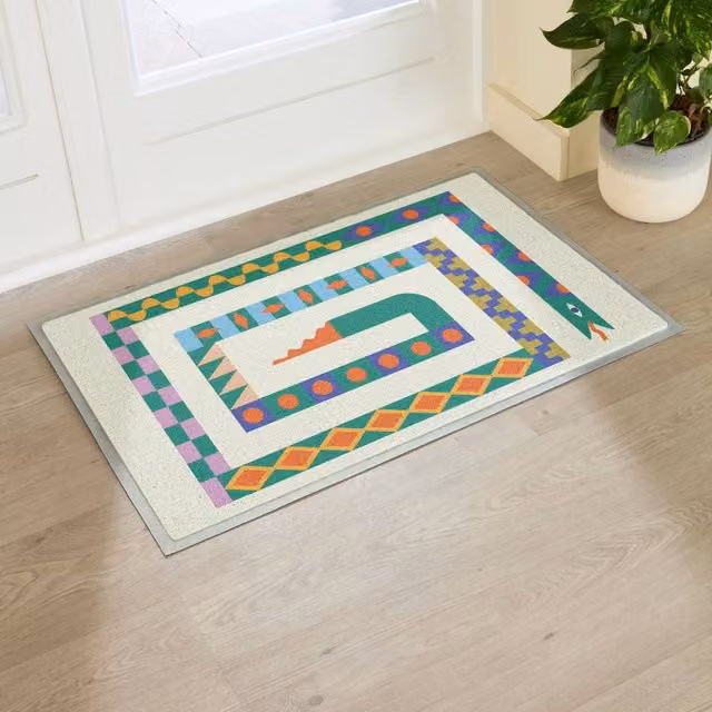 Artsy Mats Elizabeth Olwen Snake Indoor/Outdoor Doormat in Beige and Multicolour, W/D: 90 x 60 cm