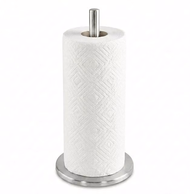 GEEZY Freestanding Stainless Steel Kitchen Roll Holder in White and Silver