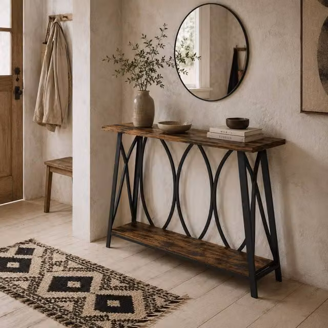 Wyld Haus Raneve Industrial 2 Tier Console Table, Brown and Black, W/D/H: 120 x 30 x 80 cm