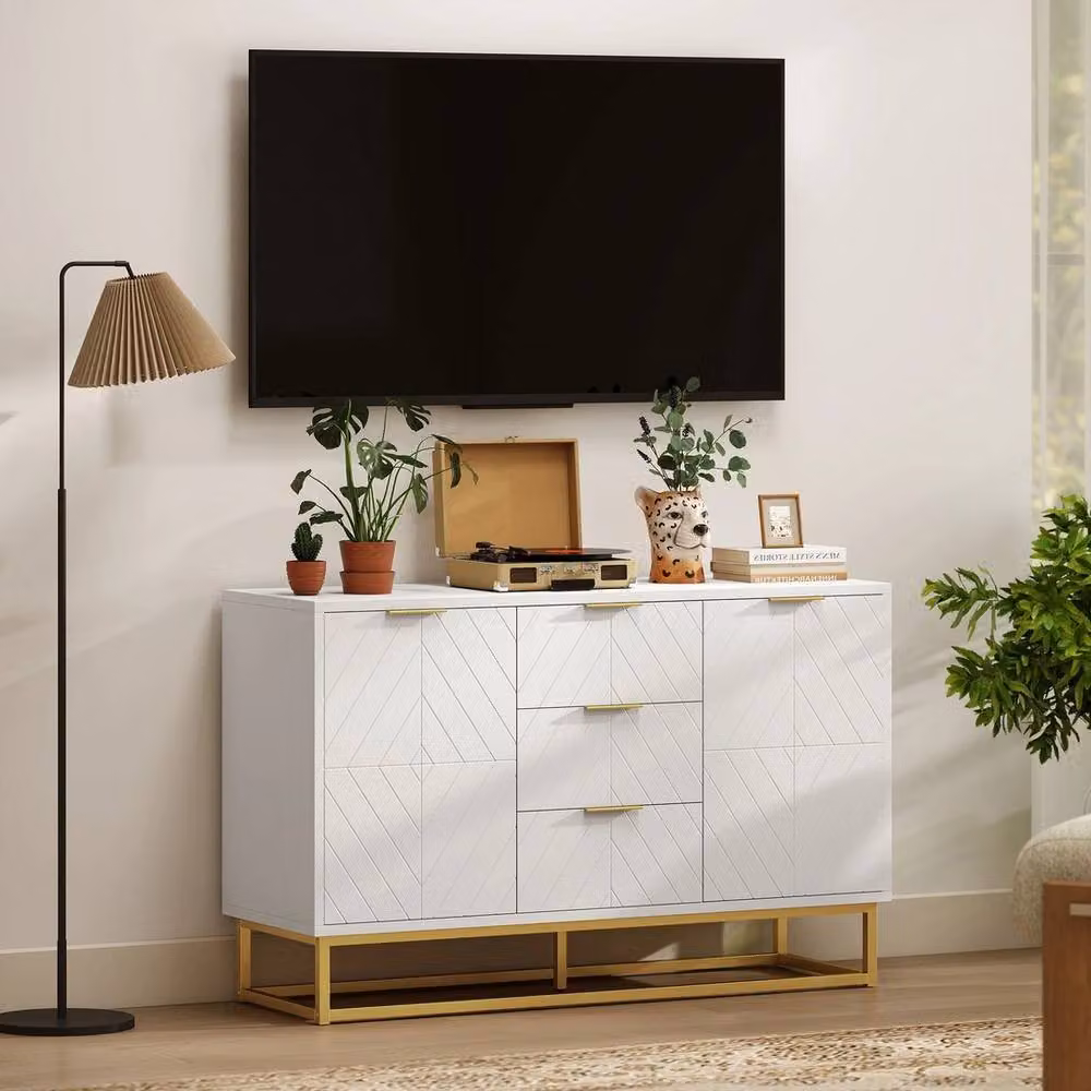 NESTLUNE Modern Sideboard Storage Cabinet in White and Gold with Adjustable Shelves – 4