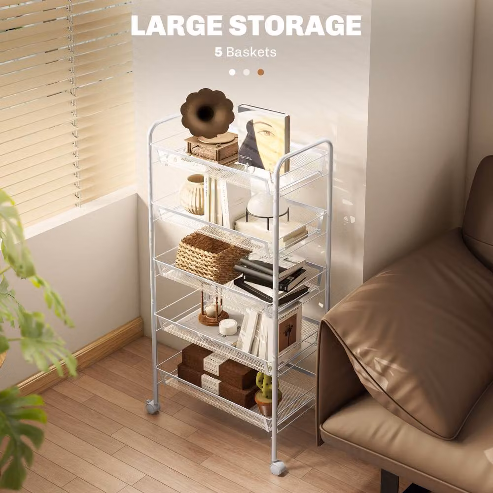 STILVORA 5 Tier Metal Storage Trolley with Wheels in White – 6