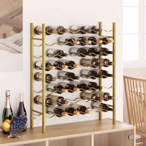 vidaXL Gold Metal Wine Rack for 48 Bottles, W/D/H: 80 x 22 x 65 cm – 2