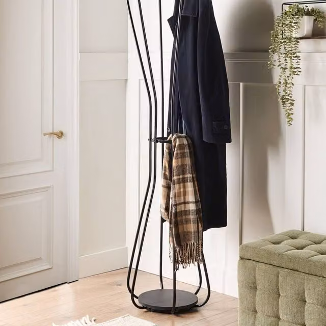 Wyld and Coco Black Metal Post Tree Coat Stand with Distributed Point Hooks, Height: 165 cm