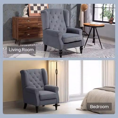HOMCOM Grey Velvet Wingback Accent Chair with High Back and Armrests, H 86 cm x W 74 cm x D 102 cm – 6