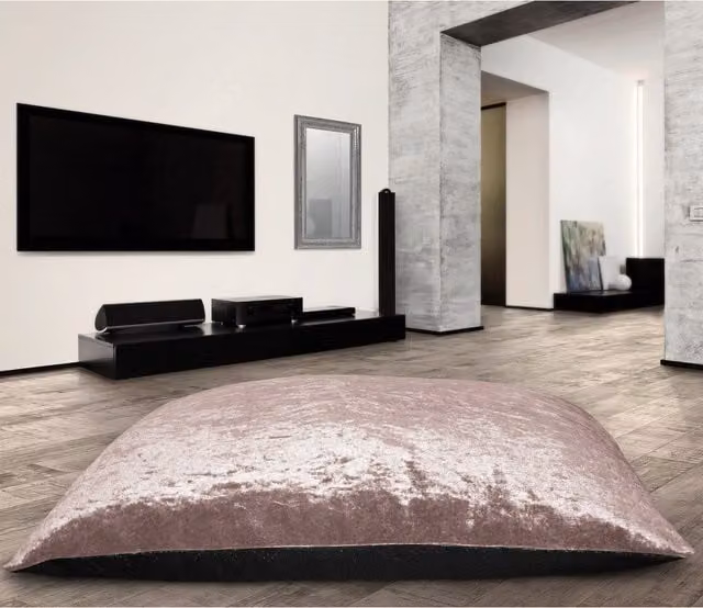 Velosso Rectangular Crushed Velvet Floor Cushion with Non-Slip Back in Pink, Diameter: 120 cm
