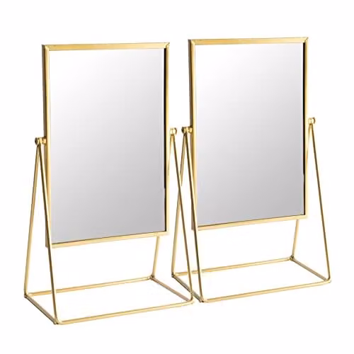 Harbour Housewares 2 Piece Gold Rectangular Tabletop Makeup Mirror Set