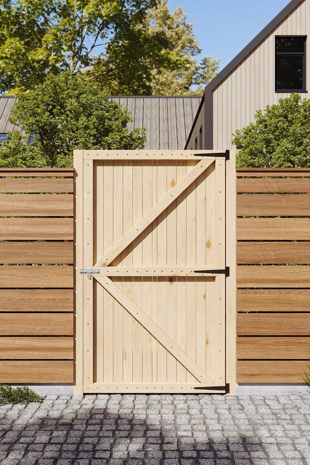 Living and Home Natural Wooden Garden Gate with 1 Latch and 3 Hinges, W: 99 cm, H: 180 cm – 3