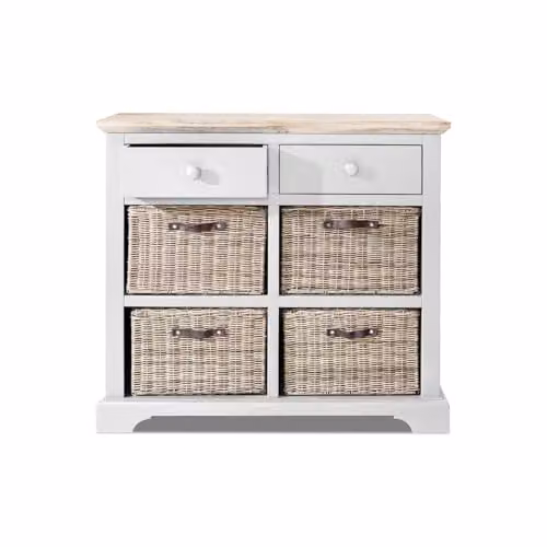 Florence White Sideboard with 2 Drawers, 4 Removable Storage Baskets and Acacia Wood Top, W/D/H: 96 x 42 x 85 cm – 4