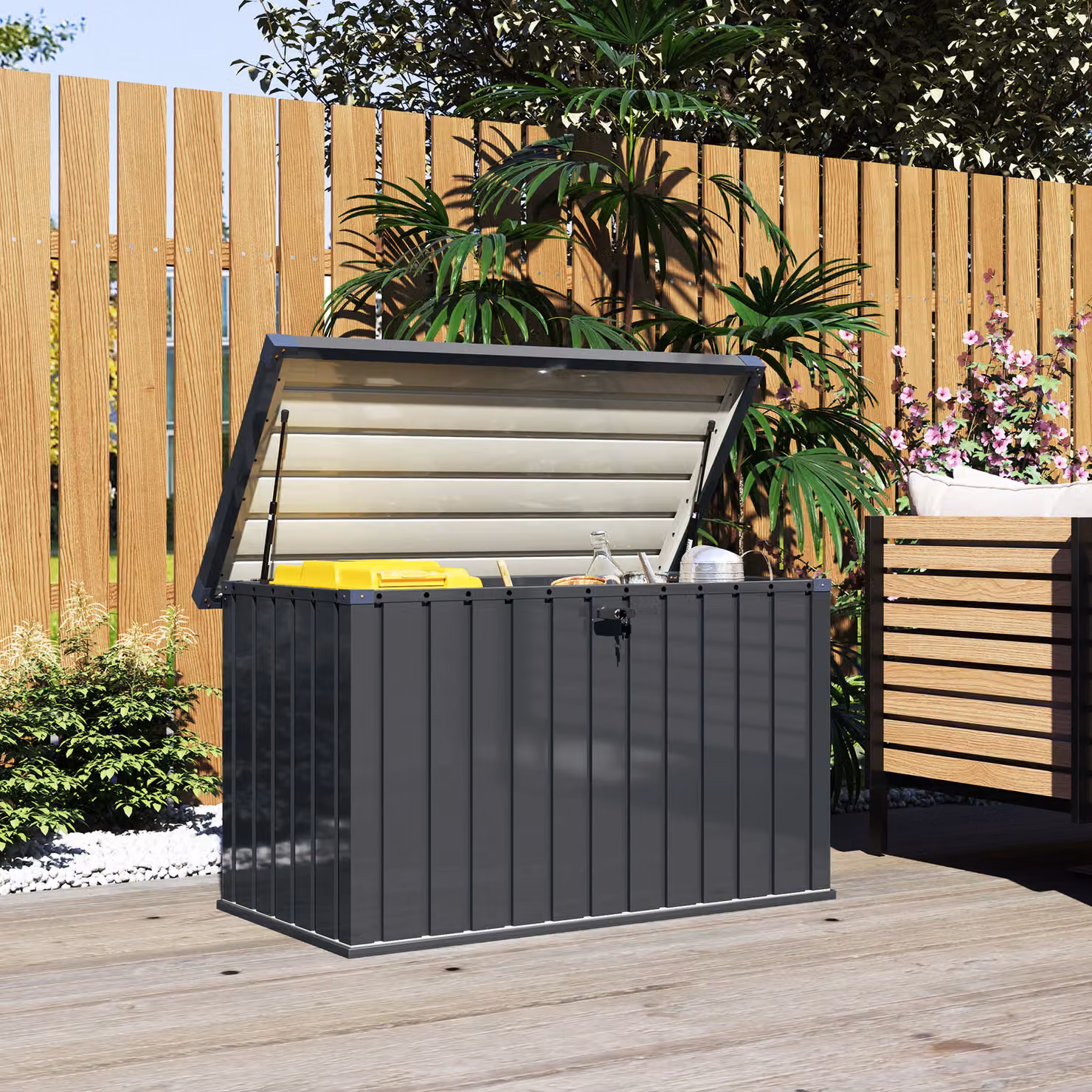 Outsunny 400L Galvanised Steel Garden Storage Box in Anthracite Matt Finish – 2