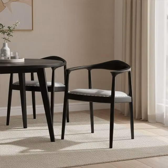 Orsina Kendari Open Back Grey Leather Dining Chair with Teak Wood Frame – 1