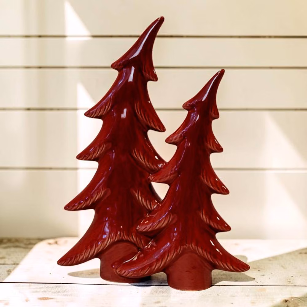 Four Candle Red Ceramic Double Bendy Christmas Tree Tabletop Decoration, Height: 29 cm – 2