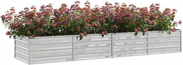 Berkfield Home Garden Galvanised Steel Raised Bed in Silver, W: 320 cm, D: 80 cm, H: 45 cm