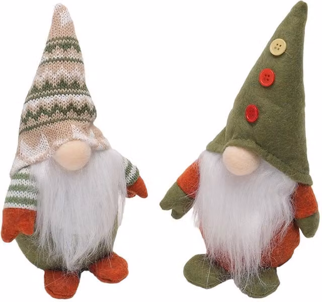 Living and Home 2-Piece Multicolour Christmas Gonk Plush Ornament Set with Scandinavian Nordic Gnome Dolls and Knitted Patterned Hats