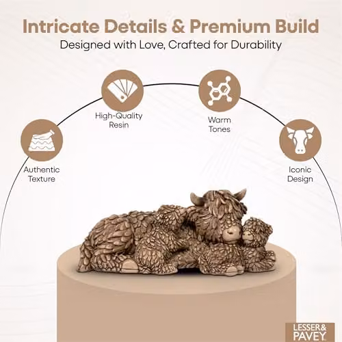 Garden Greatness Hughie Highland Cow and Babies Rustic Tabletop Ornament, Brown and Multicolour, W/D/H: 18.0 x 8.0 x 15.0 cm – 2