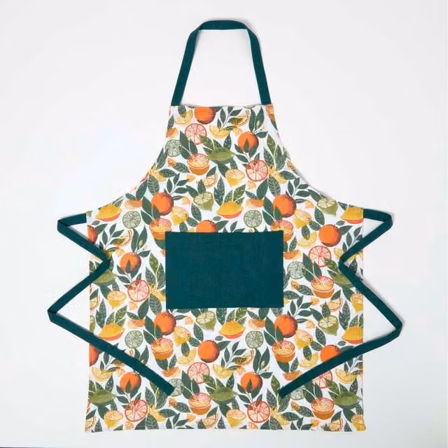 Homescapes Citrus Cotton Apron in Green and Orange