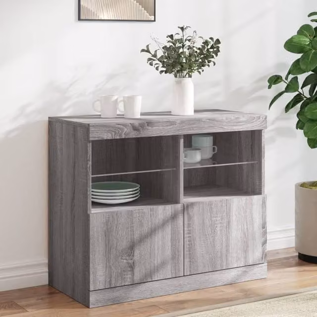 Berkfield Home Modern Grey Sideboard with Integrated LED Lights W/D/H: 81 x 37 x 67 cm