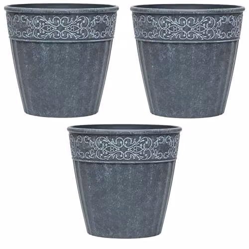 Garden Gear Damask Lead Effect Planters, Grey, Diameter: 28 cm (Set of 3) – 1