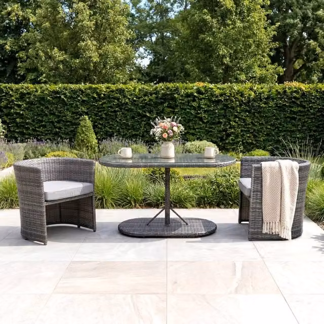 Charles Bentley St Tropez Rattan Bistro Set, Grey, W/D/H: 118 x 57 x 72 cm