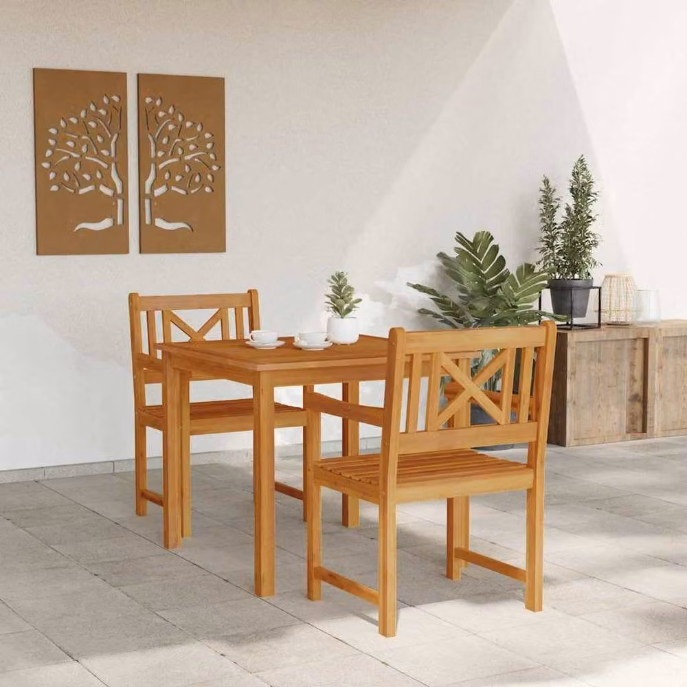 Berkfield Home 3 Piece Acacia Wood Garden Dining Set in Brown – 3