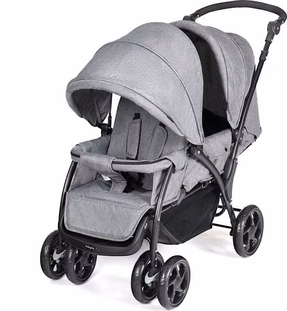 Costway Portable Double Seat Baby Stroller with Suspension and Adjustable Handle, Grey